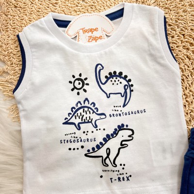 Conj. Regata Stegosaurus e Bermuda em Moletinho - Azul Marinho